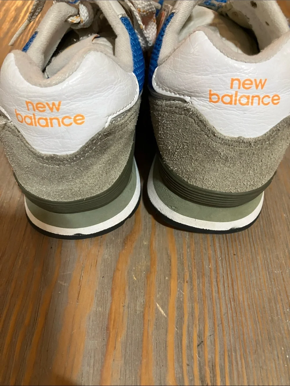 New Balance Kids Blue and Gray Sneakers with Orange Accents